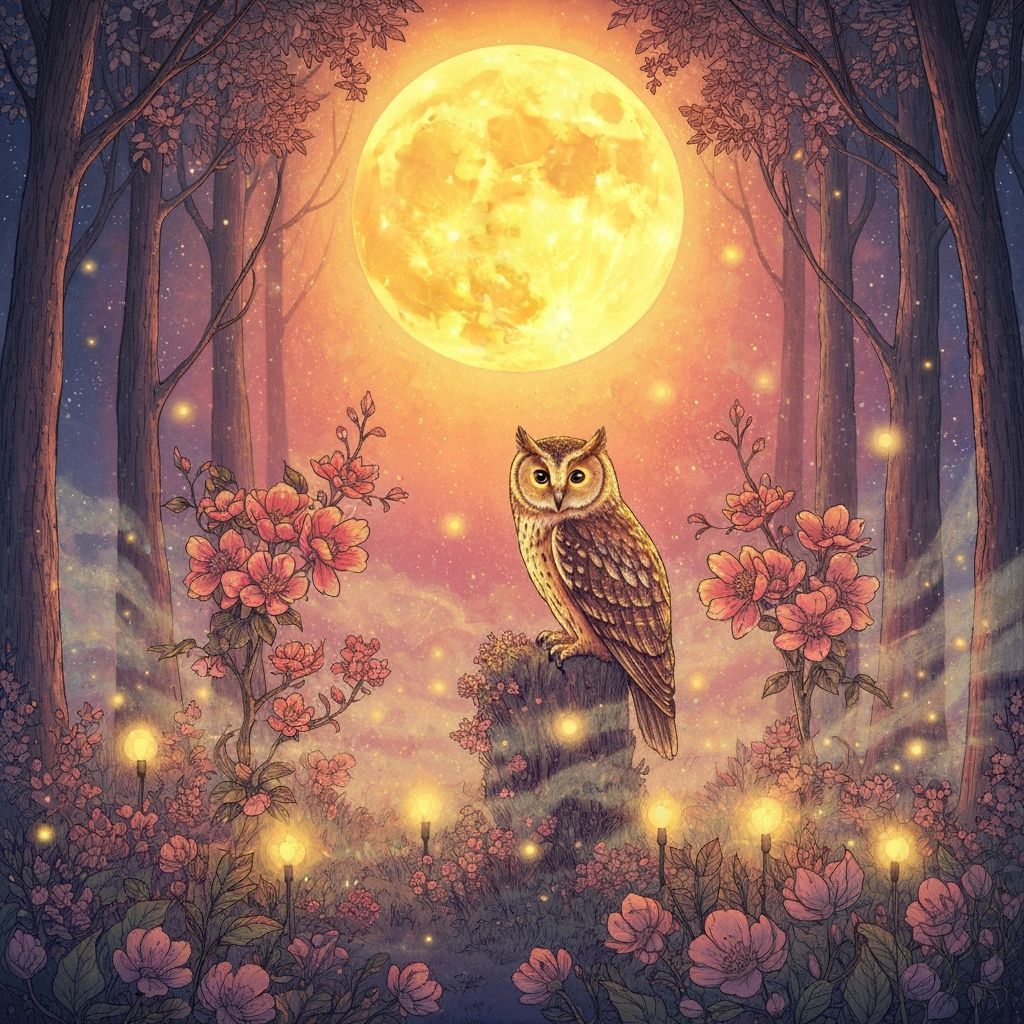 Ethereal Owl in Floral Moonlight Dreamscape
