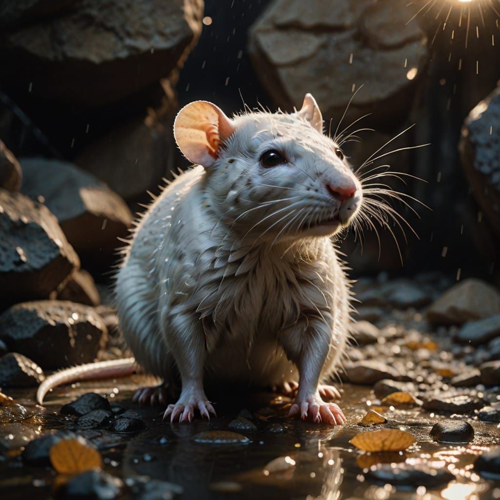 Giant White Rat Emerges from Shadows in Cinematic Film Still