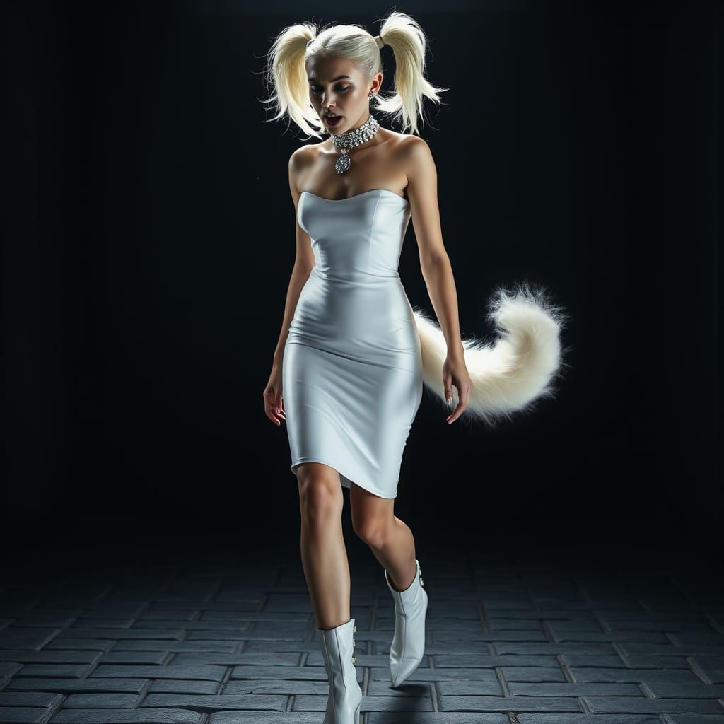 Ethereal Transformation of a Blonde Woman in Latex