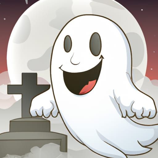 Retro Cartoon Ghost in Cemetery Scene