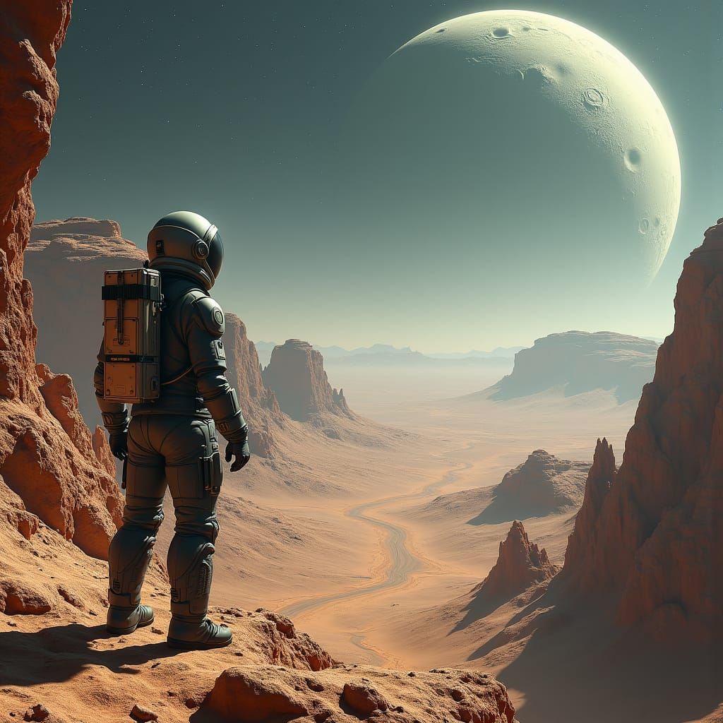 Astronaut on Barren Martian Landscape in Digital Art