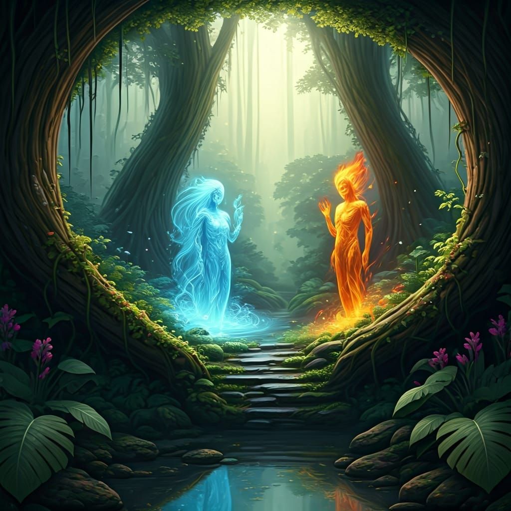 Elemental Spirits Converge in Lush Glade