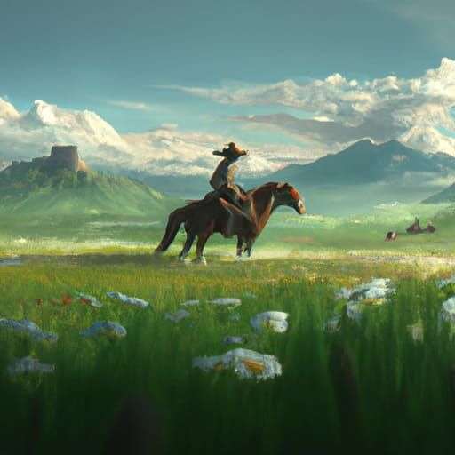 Cowboy Rides in Epic Fantasy Landscape