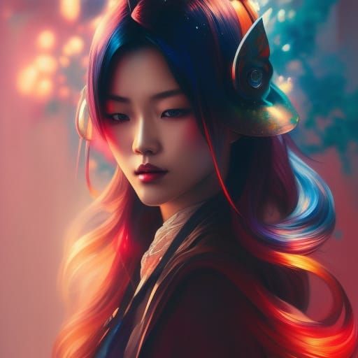 Kitsune Portrait in Japanese Graffiti Art Style