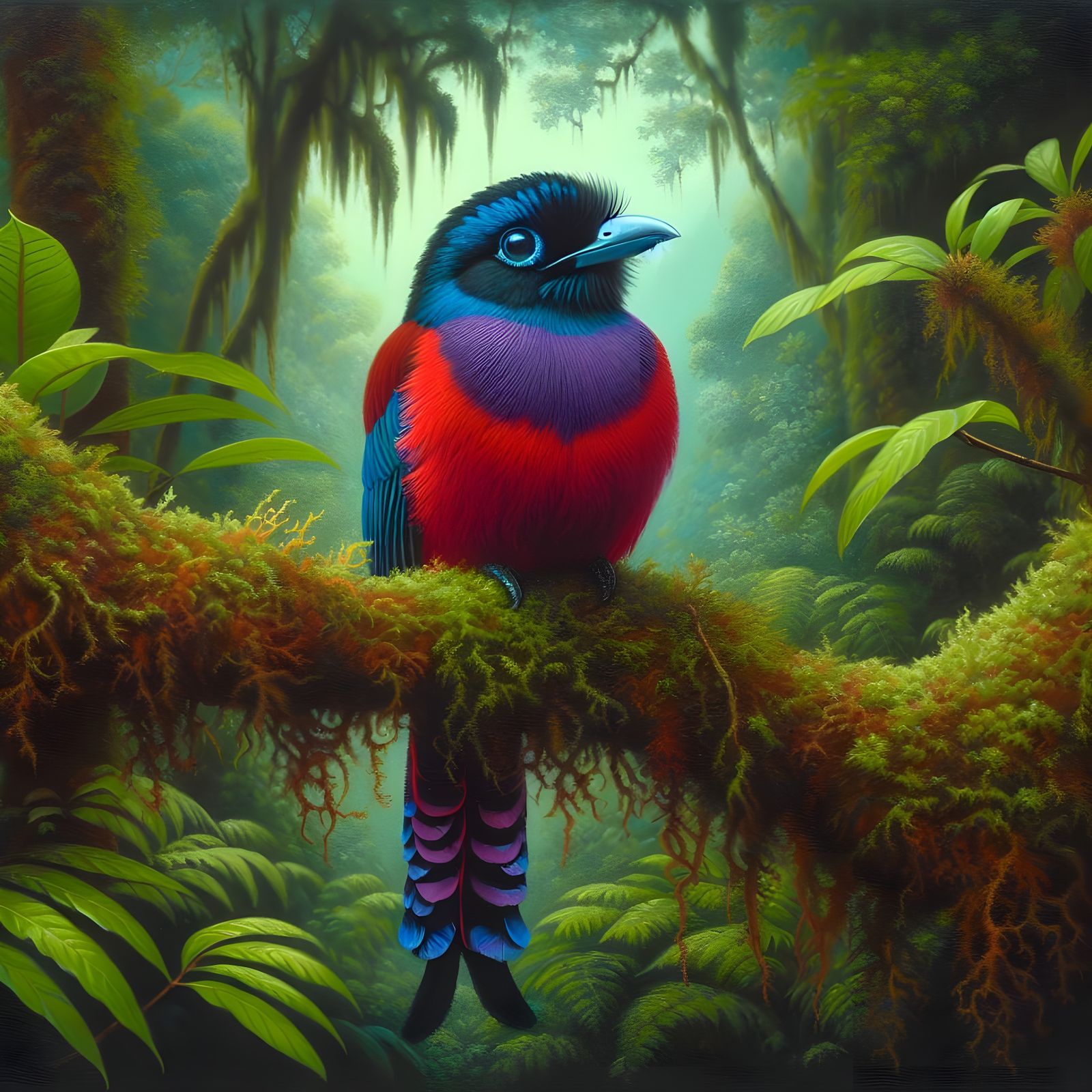 Vibrant Ward's Trogon Perched in a Jungle Oasis