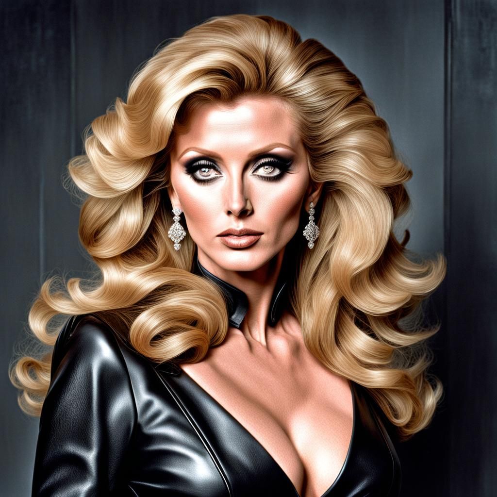 Glamorous Woman in Leather Dress, Hyperrealistic Portrait
