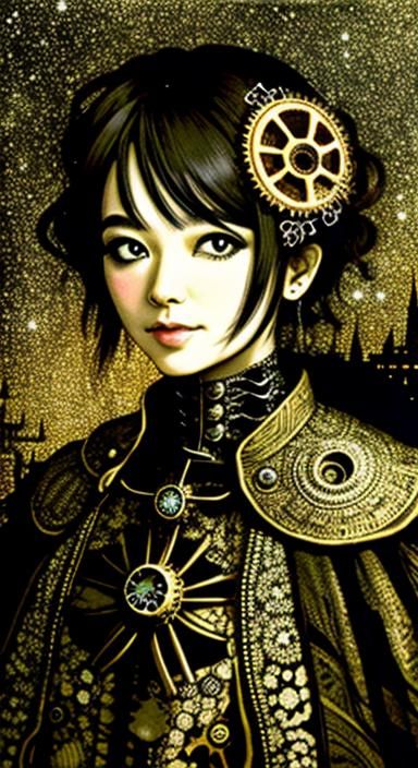 Steampunk Skeleton Portrait with Neurographic Elements