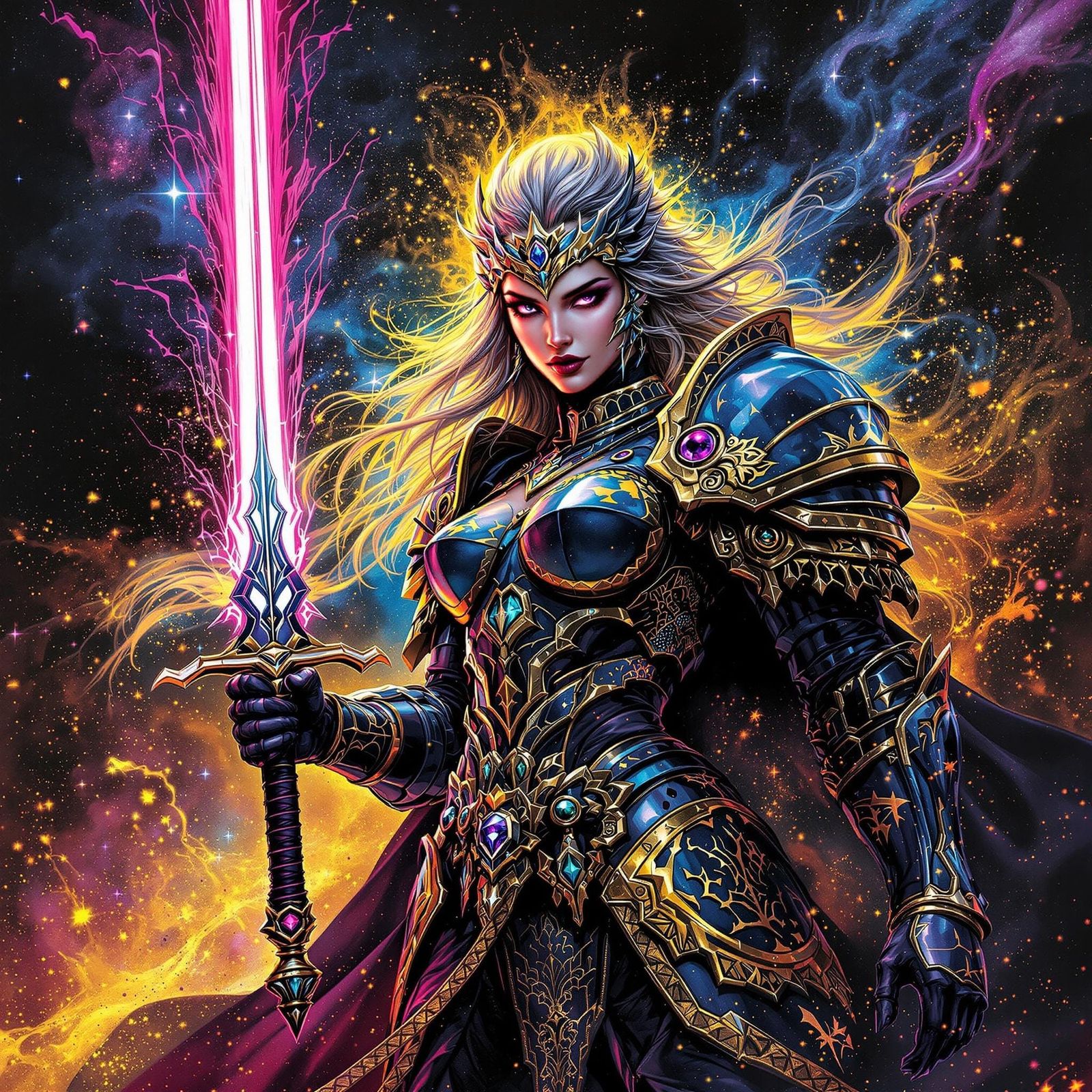 Futuristic Woman Warrior with Neon Sword