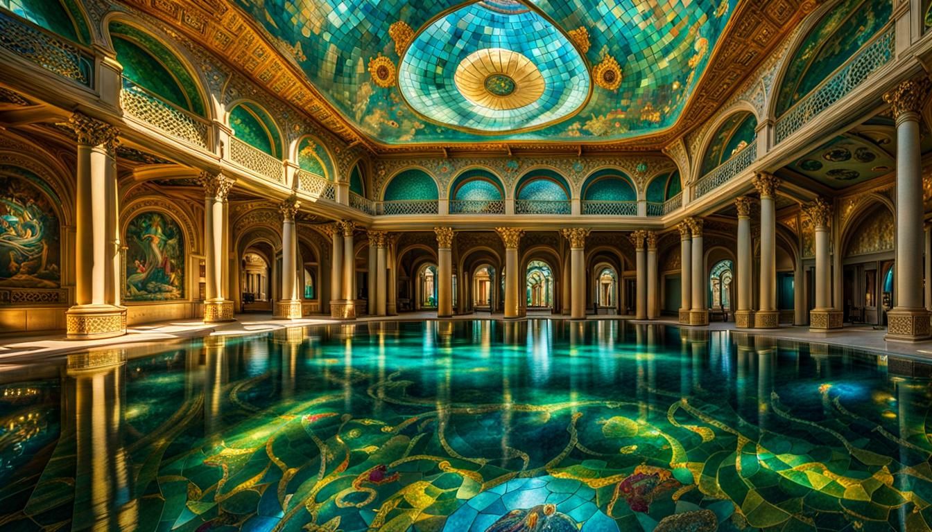Submerged Atlantis Courtyard: Art Nouveau Mosaic