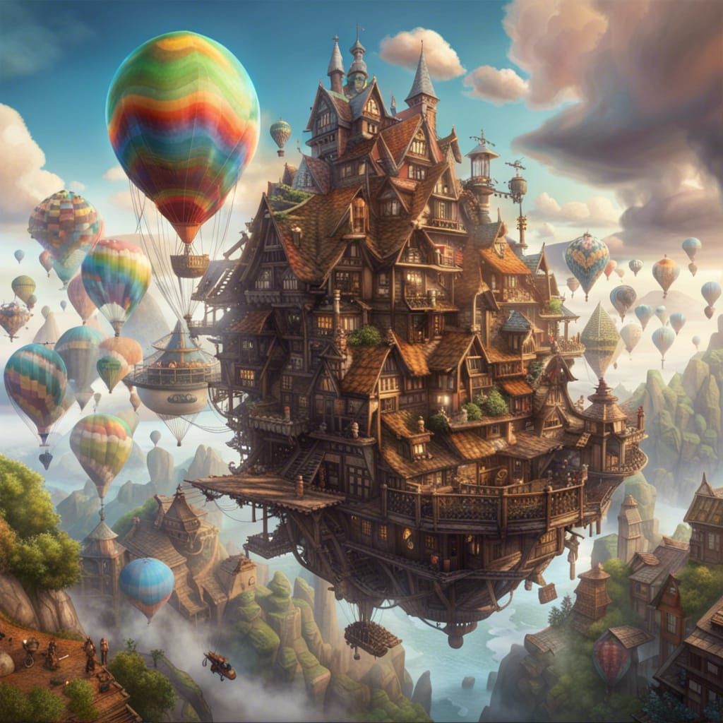 Fantasy City in the Sky: Detailed Dark Fantasy Art