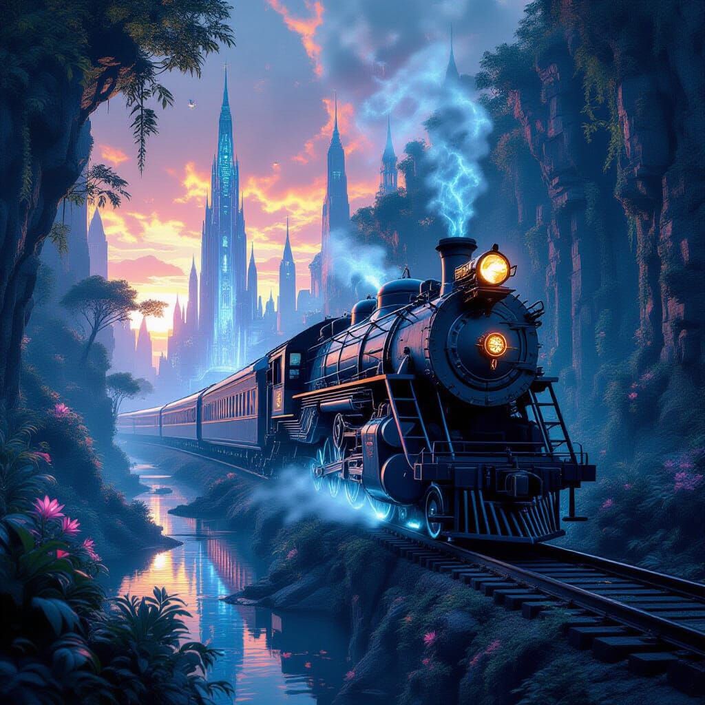 Bioluminescent Flora Overruns Ancient Train Station with Cyb...