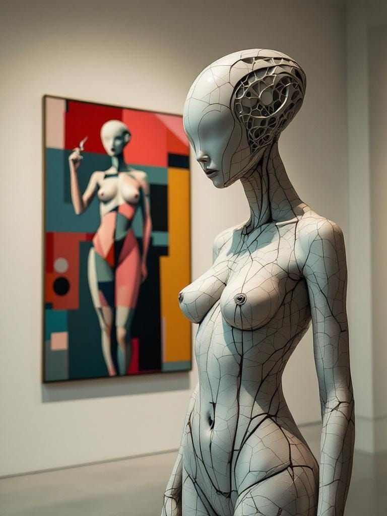 Surreal Sculpture of Woman in Futurism Style