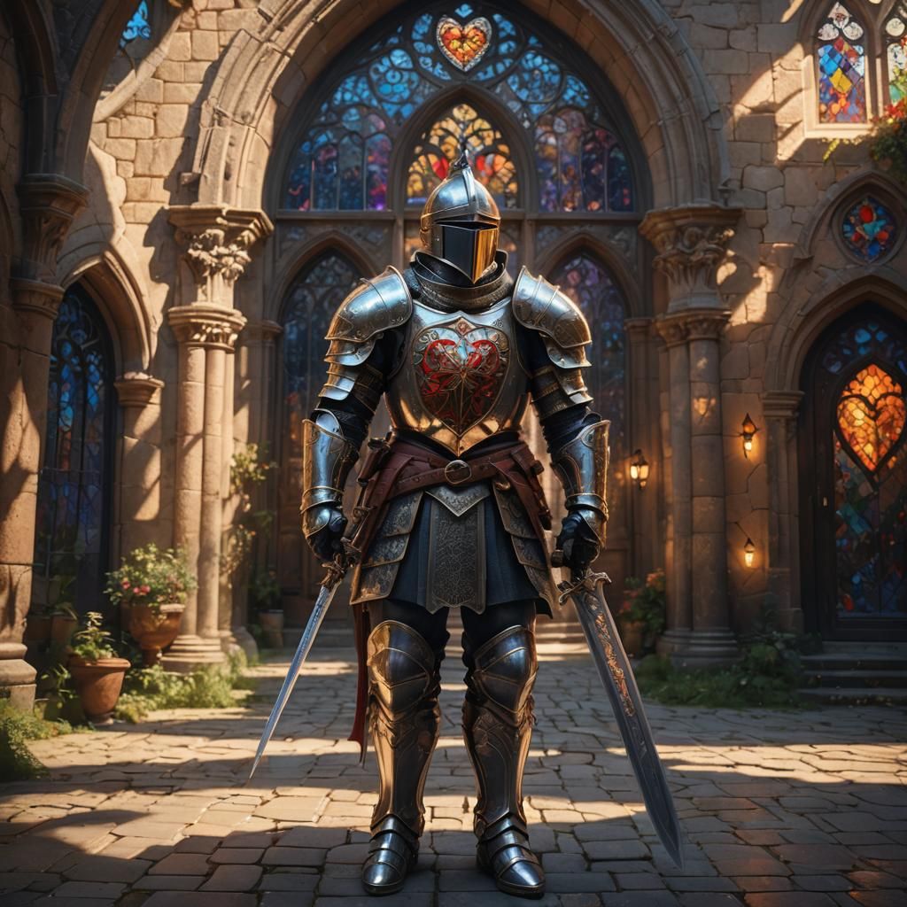 Ornate Knight in Heart Courtyard, Fantasy Concept Art