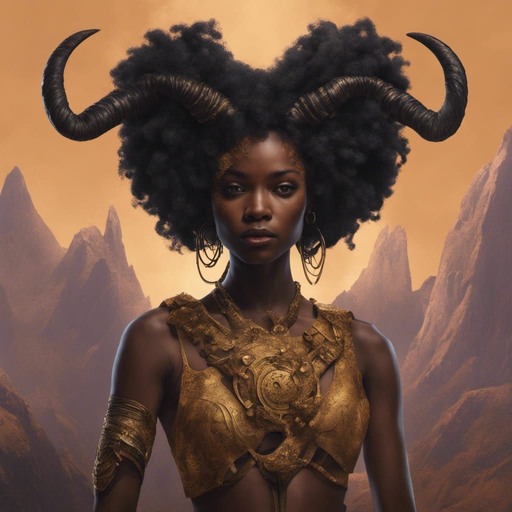 Fantasy Woman with Horns in Detailed Matte Painting