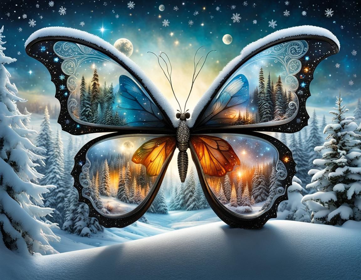 Crystal Butterfly Encasing Snowy Landscape Photo Album