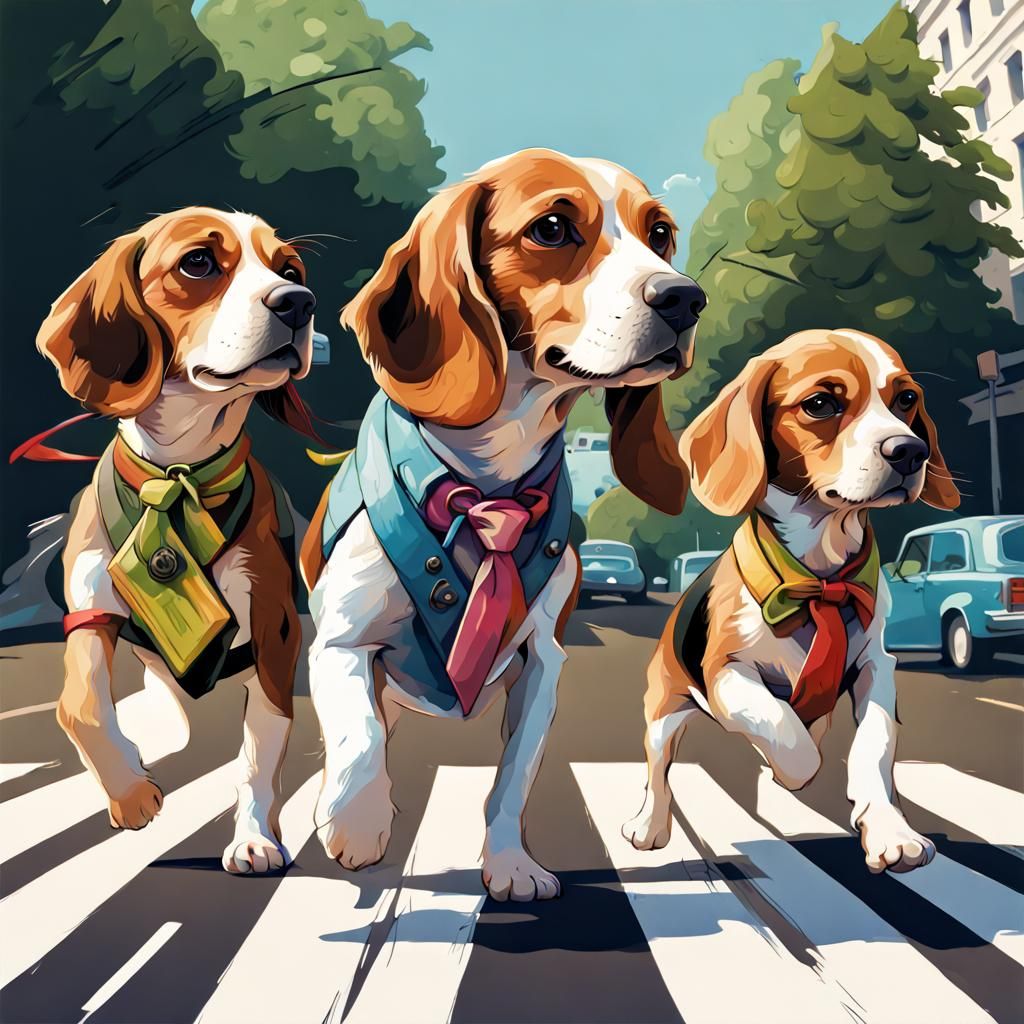 Beagles Recreate Abbey Road Album Cover
