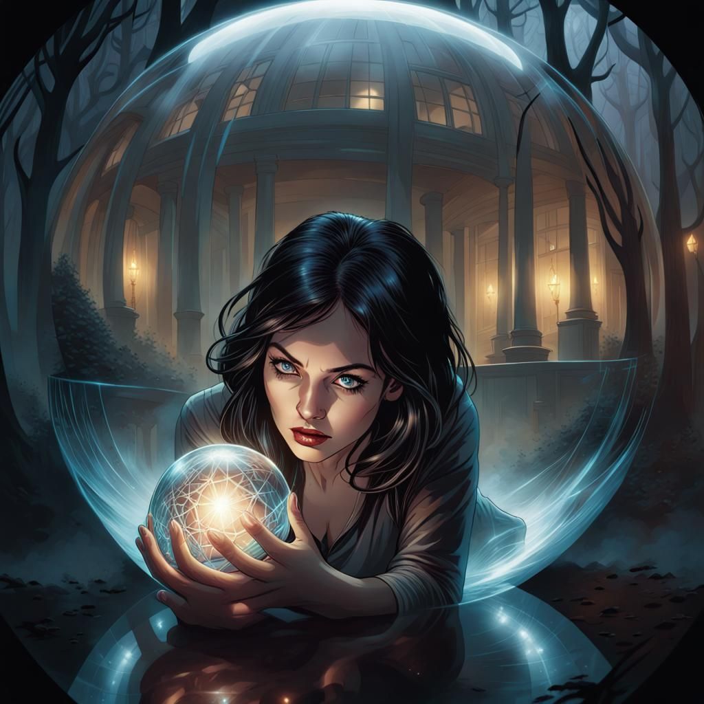 Woman Gazing into Illuminated Optical Illusion