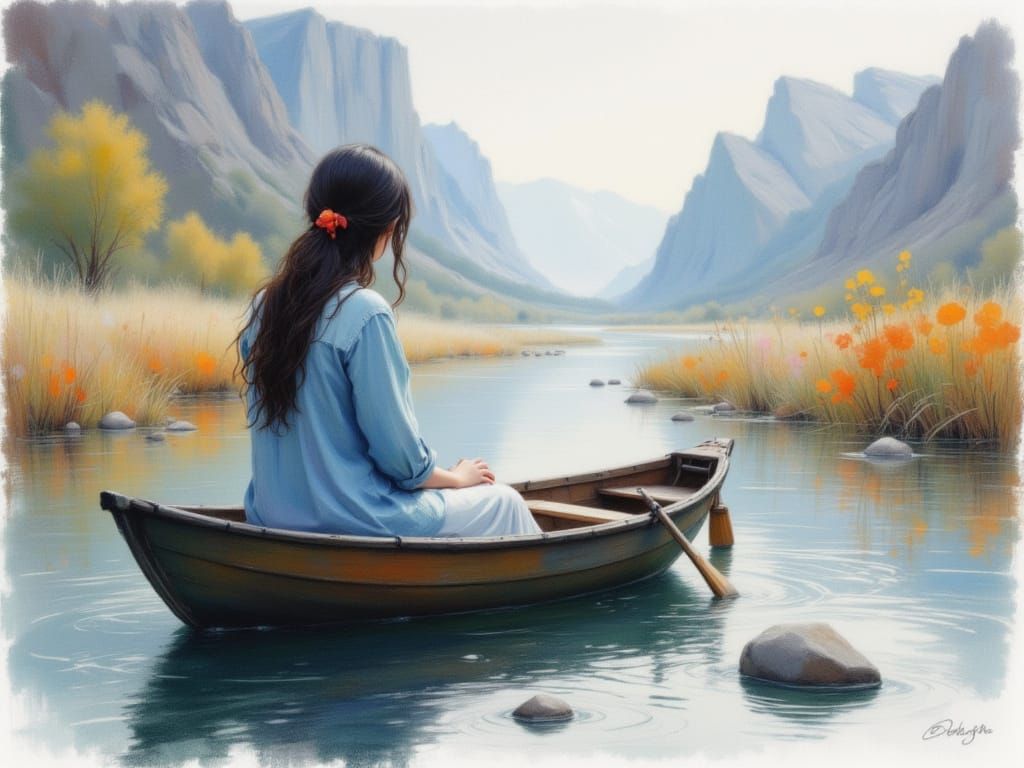 Ethereal Woman in a Dreamlike Landscape