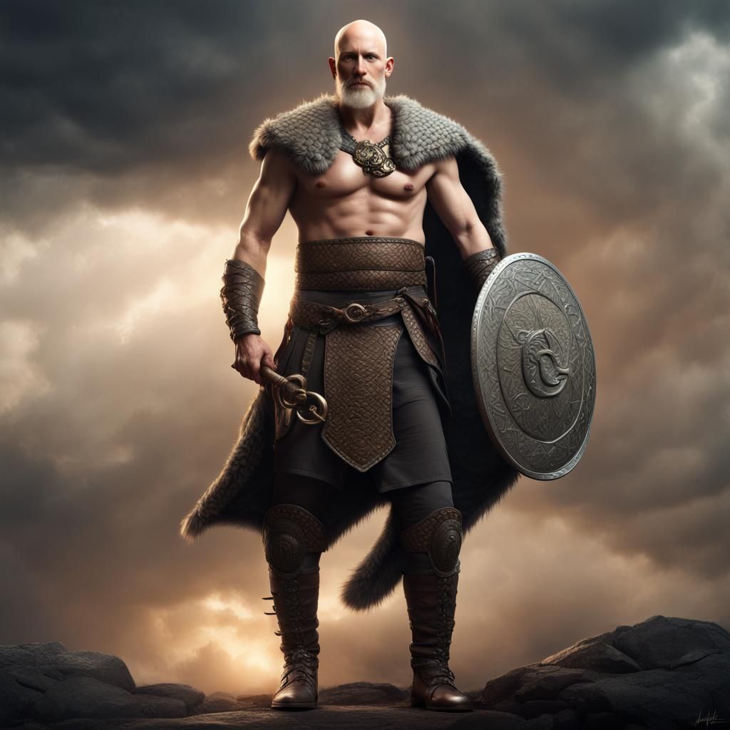 Viking Warrior with Metallic Snake Skin Armor