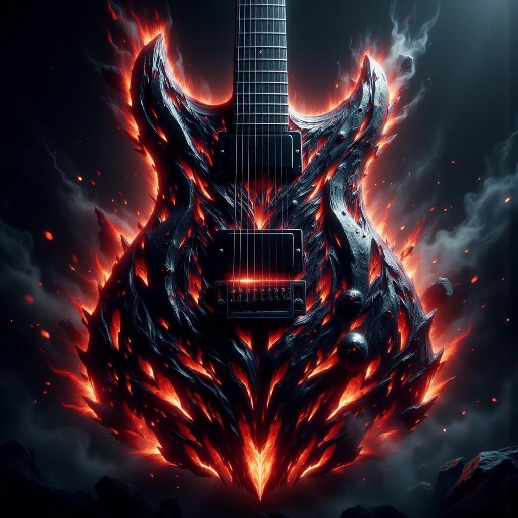 Ominous Heavy Metal Guitar Design in Digital Painting Style