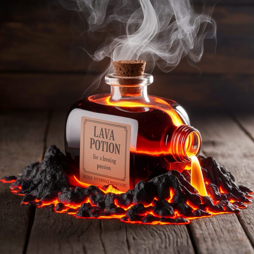 Enchanted Lava Potion in Rustic Woodland Setting