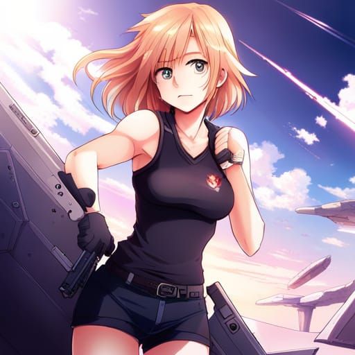 Anime Girl in Starship with Pistol