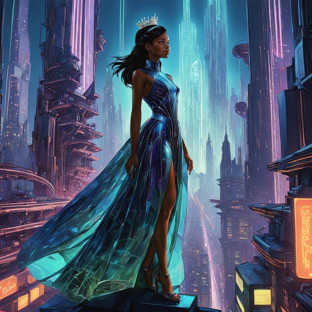 Cyberpunk Princess in Industrial Futurism Style