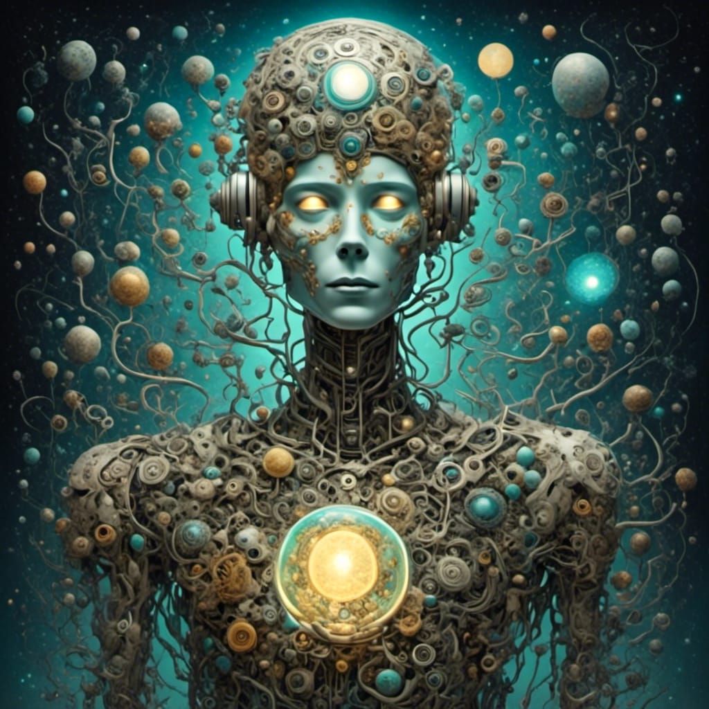 Robotic Cosmic Deity in Comic Book Style