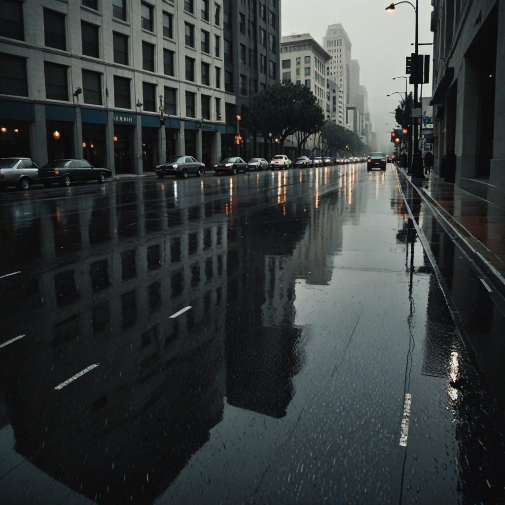 Film Noir Cityscape: Rainy Los Angeles Street