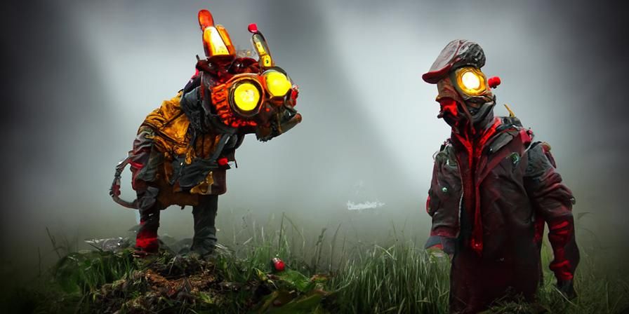 Gamekeeper in Solarpunk Mask Diorama, Digital Art