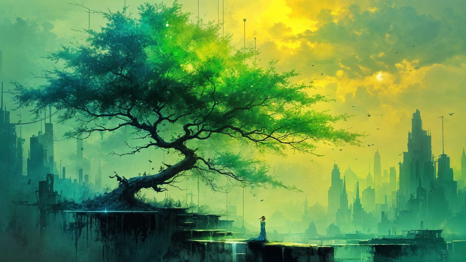 Vivid Woman in a Dreamlike Landscape