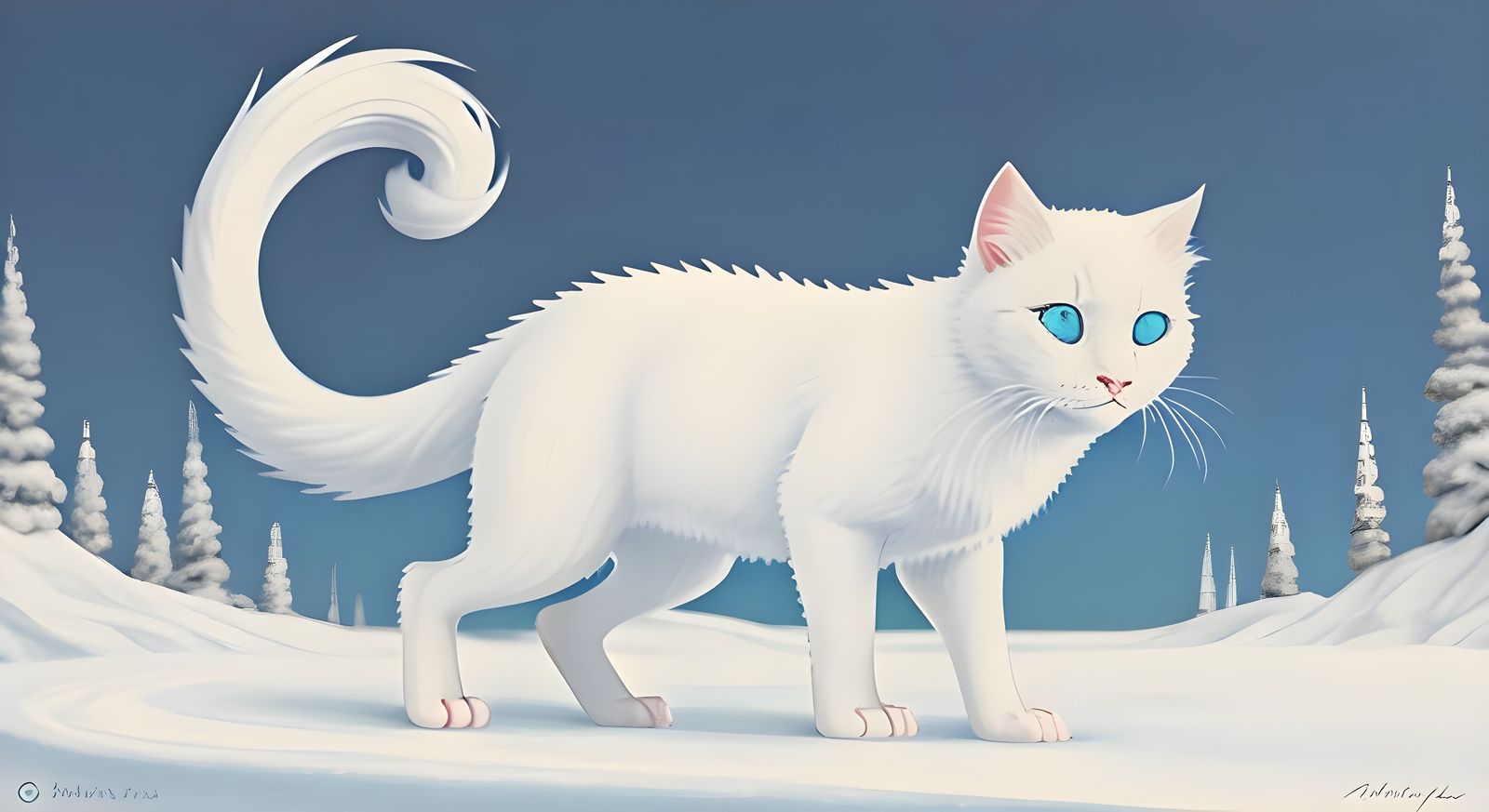 Albino Frost Cat Stalking in Winter