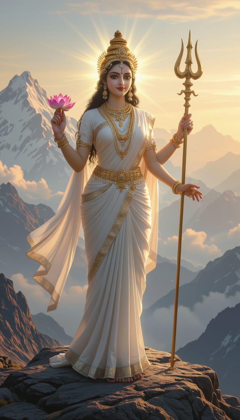 Maa Shailputri on Himalayan Peak at Dawn