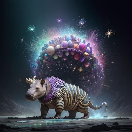 Armored Animals in Geode Temple, Oil Gouache Style