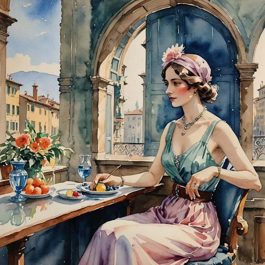 1920s Figure in Brunelleschi Watercolour Style