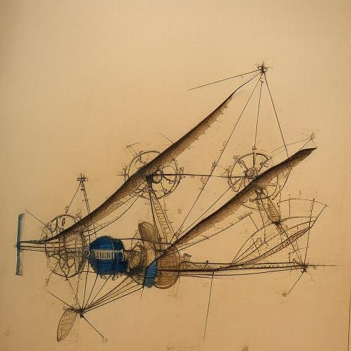 Flying Machine Blueprint in Leonardo Style