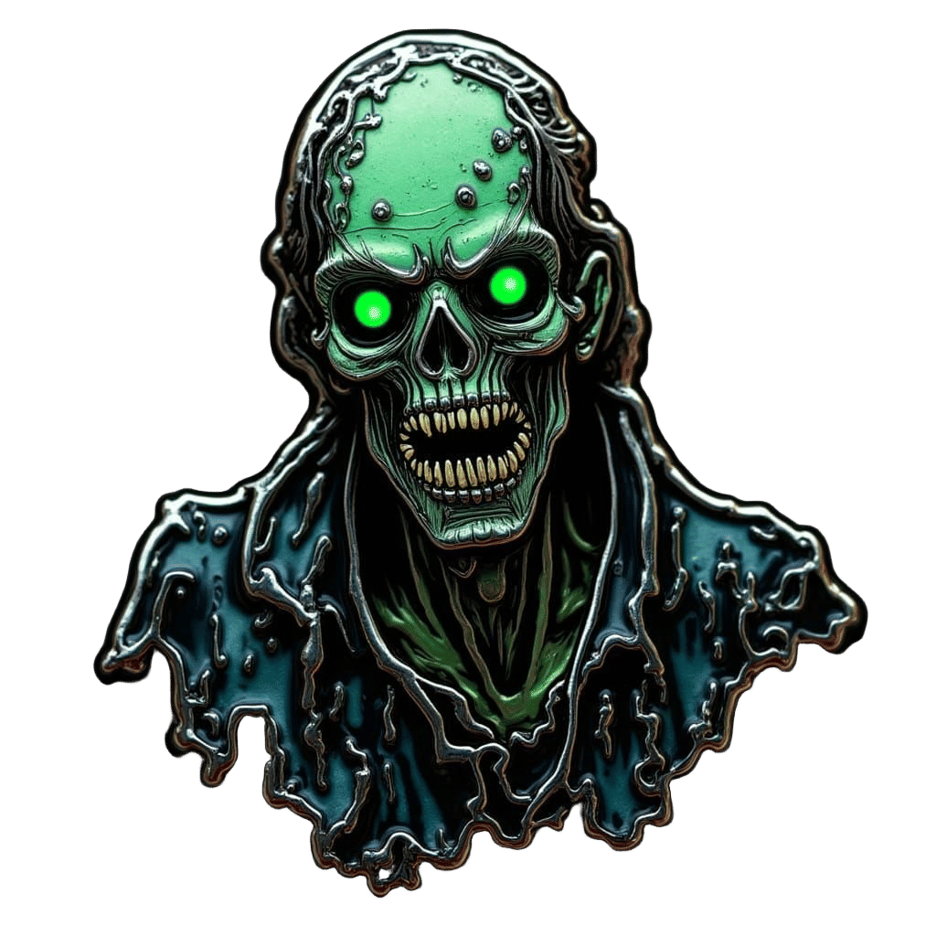 Sinister Zombie Metal Pin in Gothic Horror Style