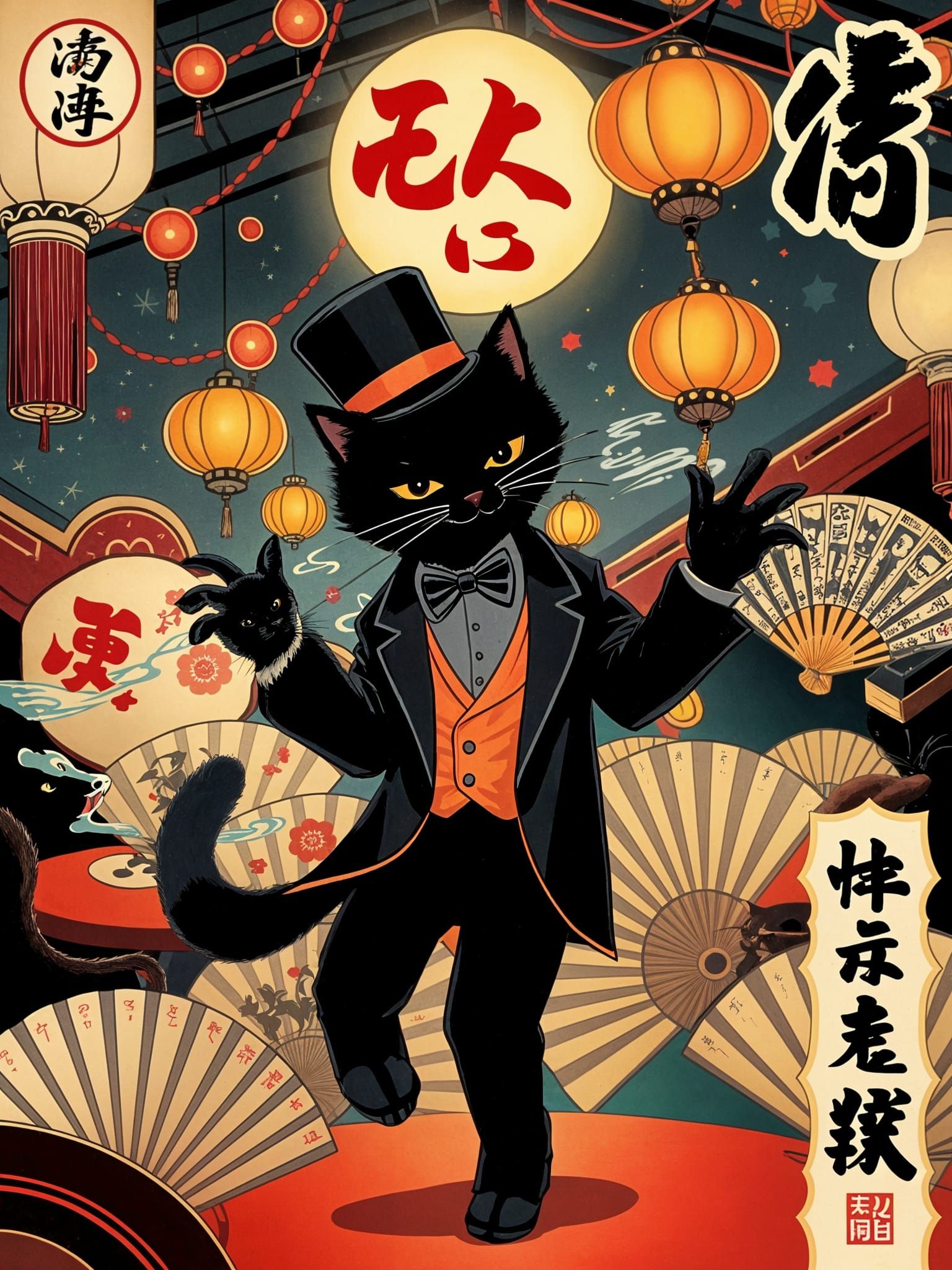 Vintage Japanese Cat in Tuxedo Dances Ginza Nightclub