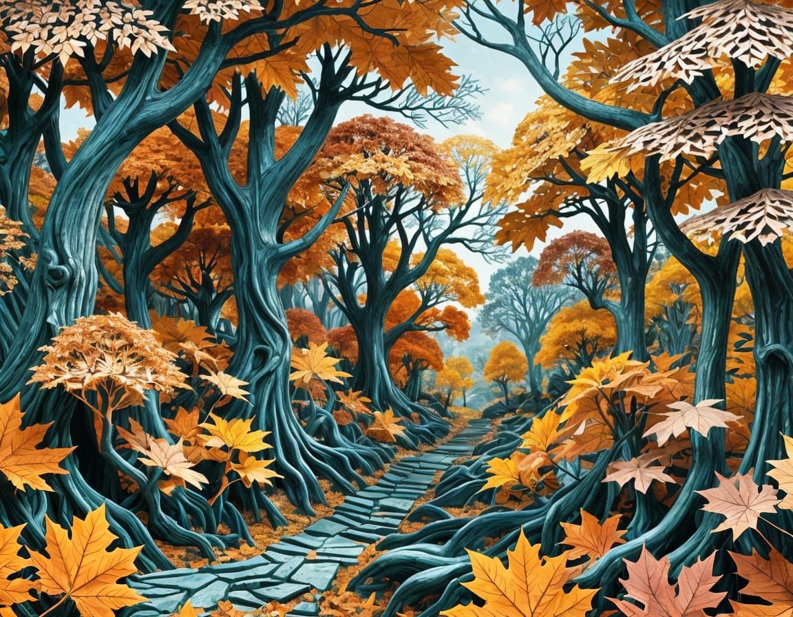 Lacy Kirigami Autumn Woodland Scene