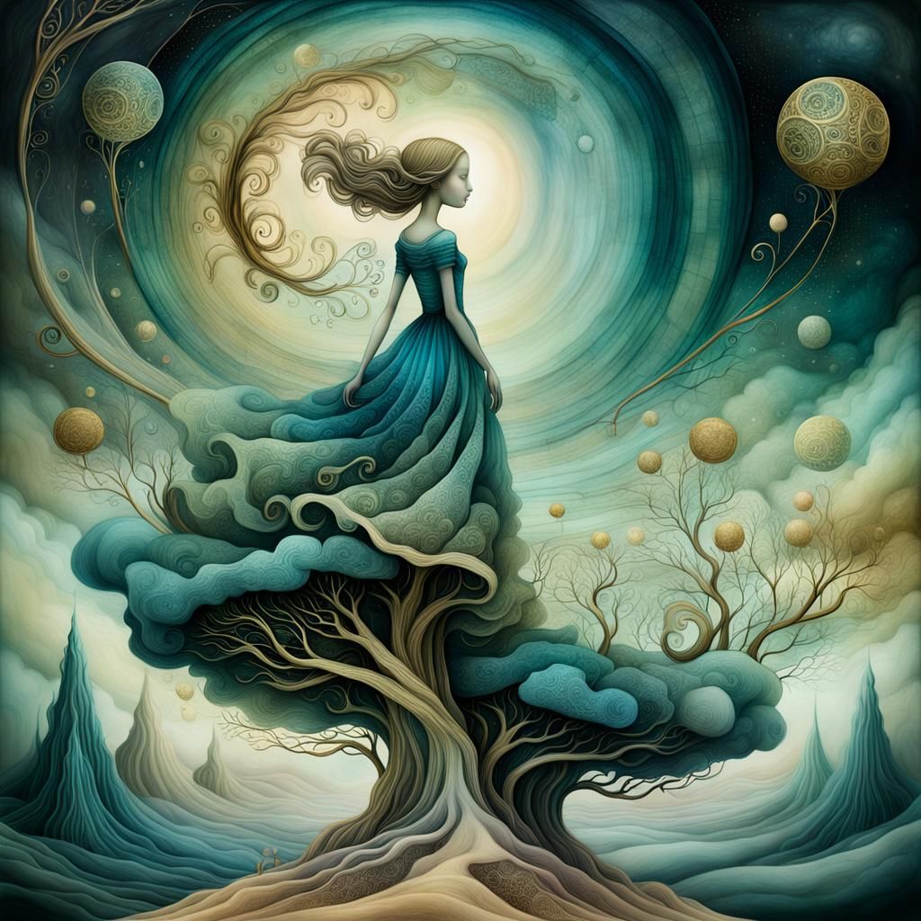 Dreamscape Void Search in Surreal Alcohol Ink Style