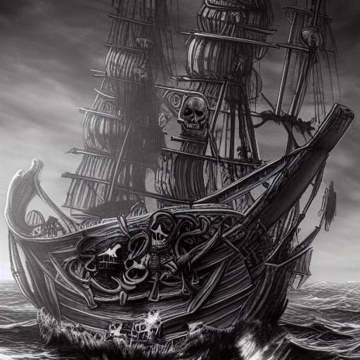 Skeleton Pirates Mob Ship in Dark Fantasy Sea