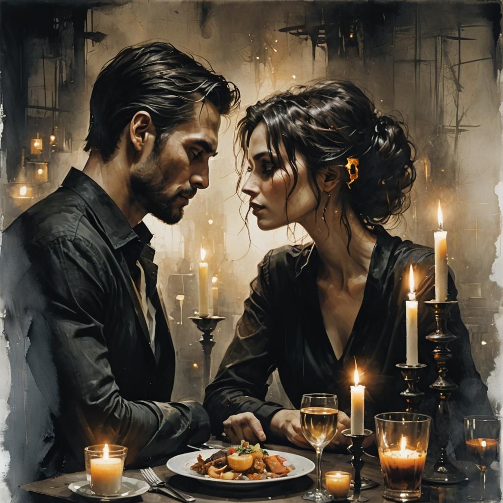 Romantic Dinner by Candlelight: Illustrative Digital Art