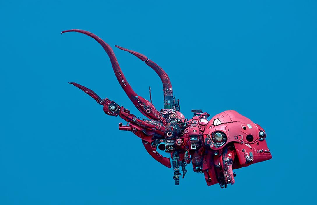 Cyberpunk Octopus Mech Spaceship in Space