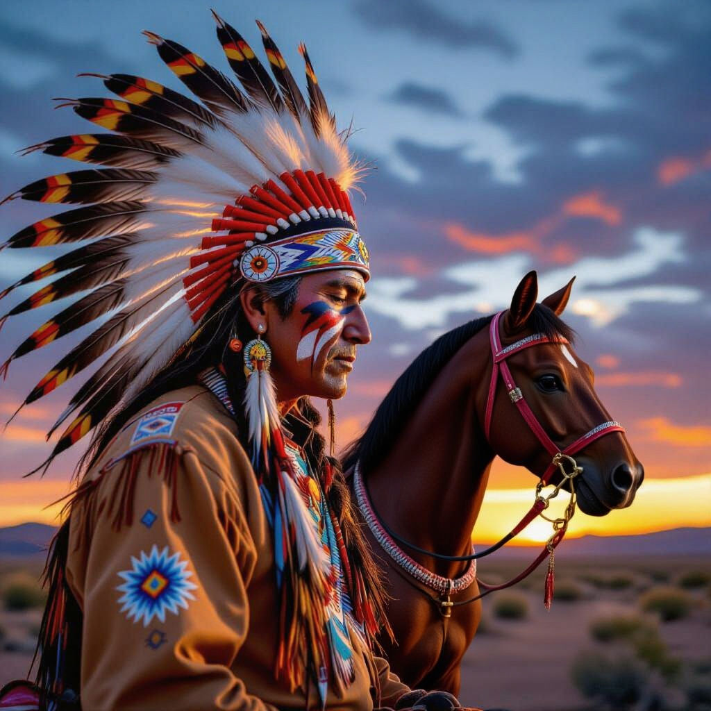 Native American Chef in Sky Over Sunset Plains