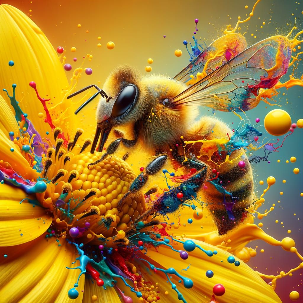 Hyper-Realistic Bee Portrait on Yellow Flower