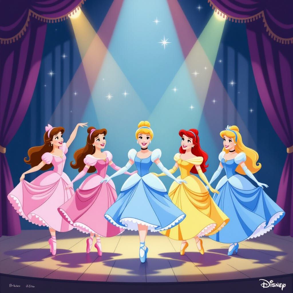 Disney Princesses in Tutus Performing Ballet on Stage
