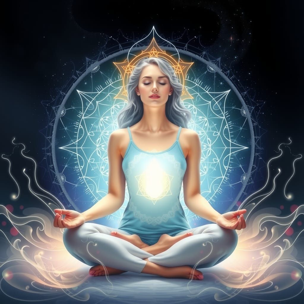Meditating Woman in Ethereal Spiritual Energy