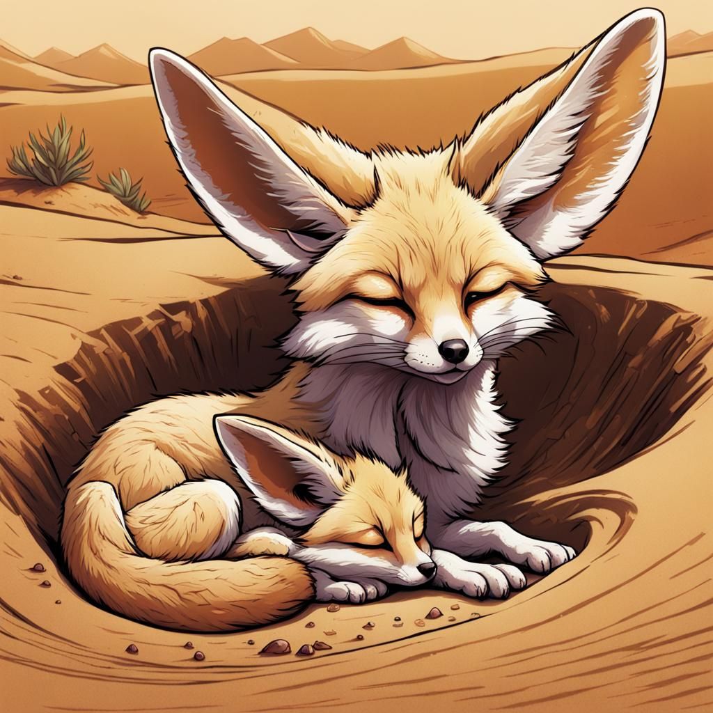 Adorable Fennec Fox Sleeping: Comic Book Art