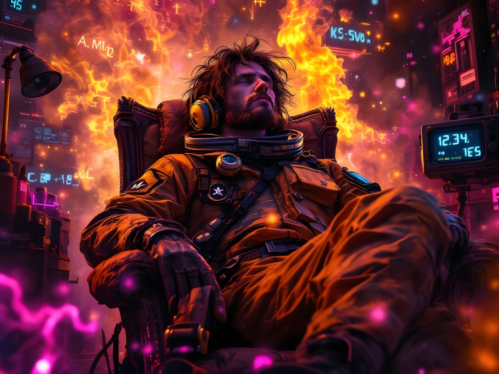 Cyberpunk Cosmonaut in Shabby Spacesuit Listens to Radio in ...