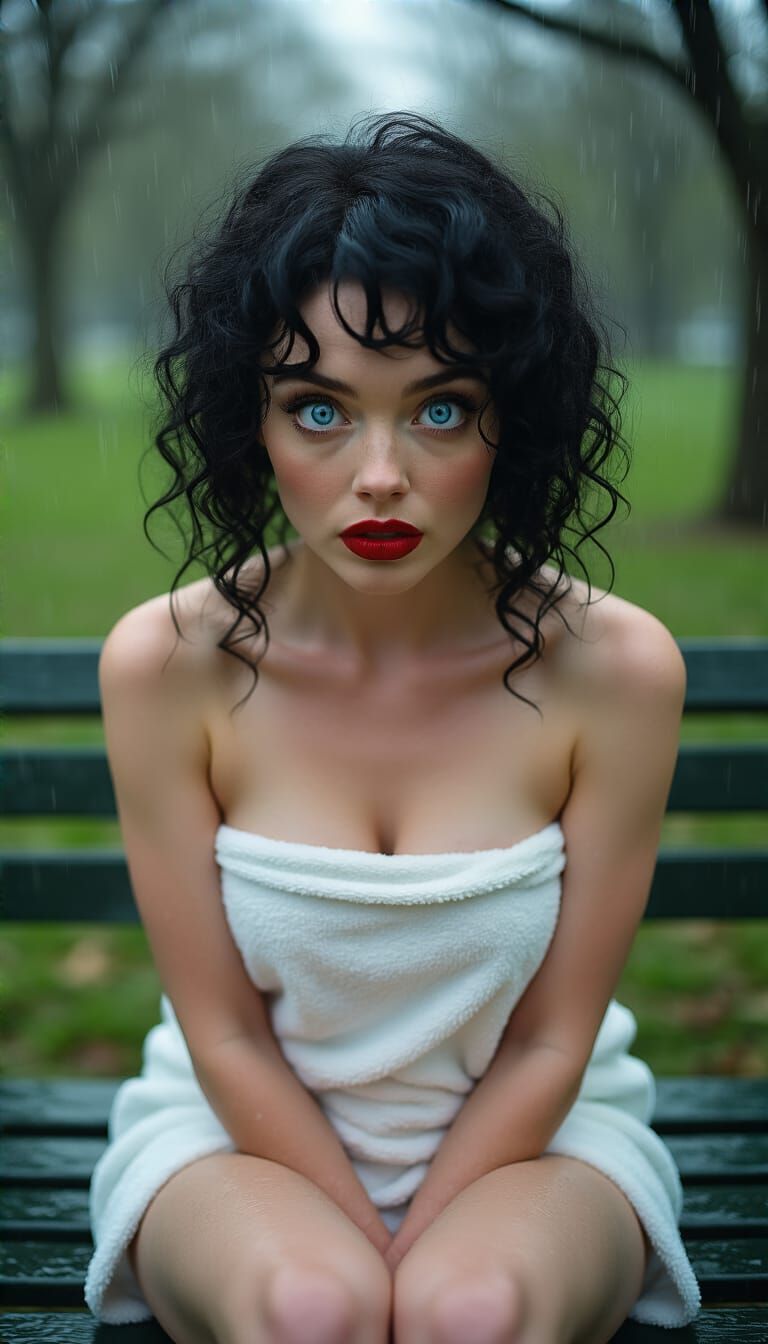 Woman in Spring Rain Storm, Cinematic Portrait